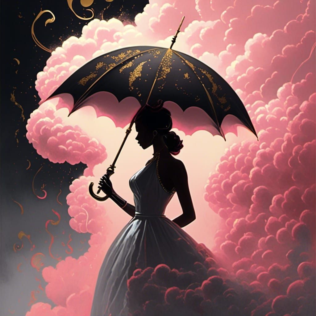 Woman in Fog of Pink and Gold Smoke