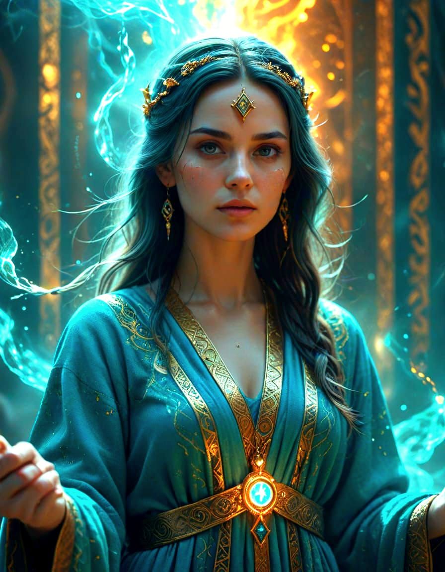 Turquoise Sorceress in Detailed Digital Art