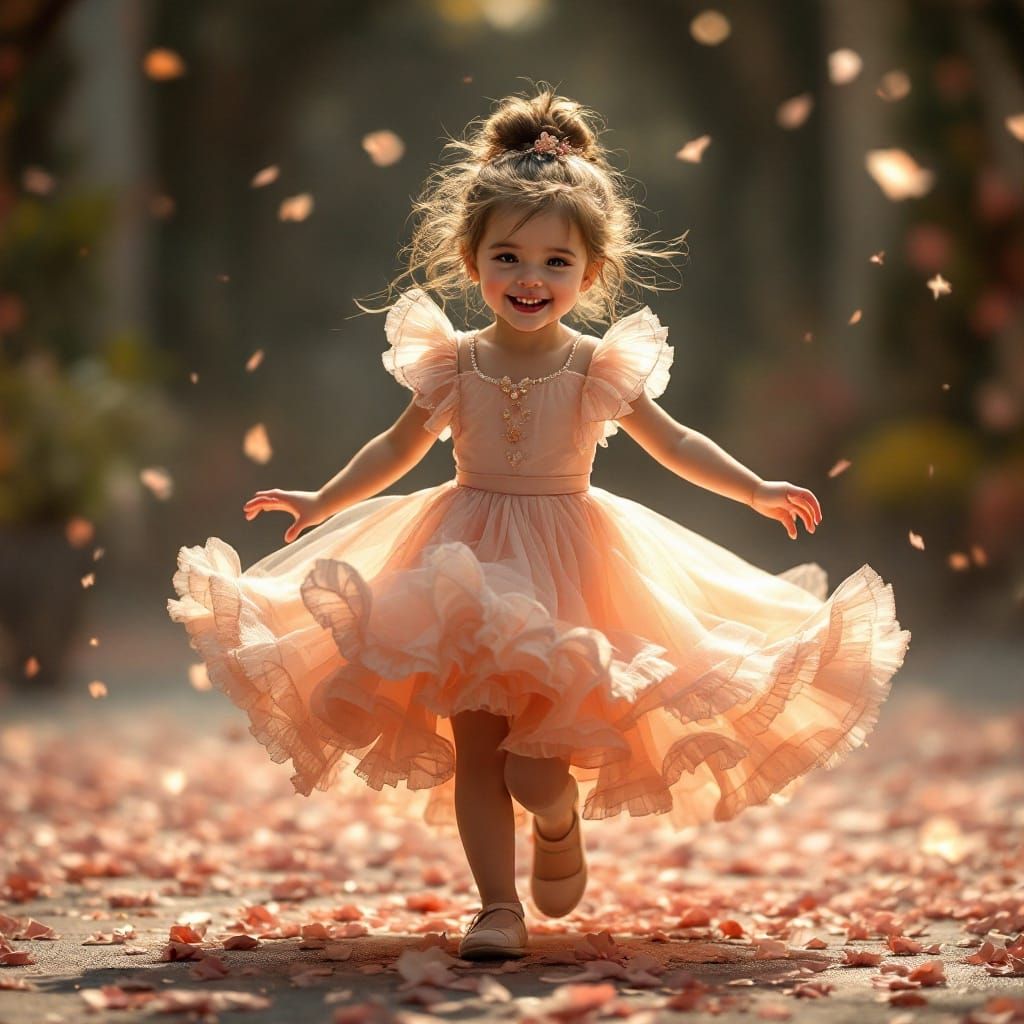 Little Girl in Ruffly Pastel Dress, Joyful and Adorable