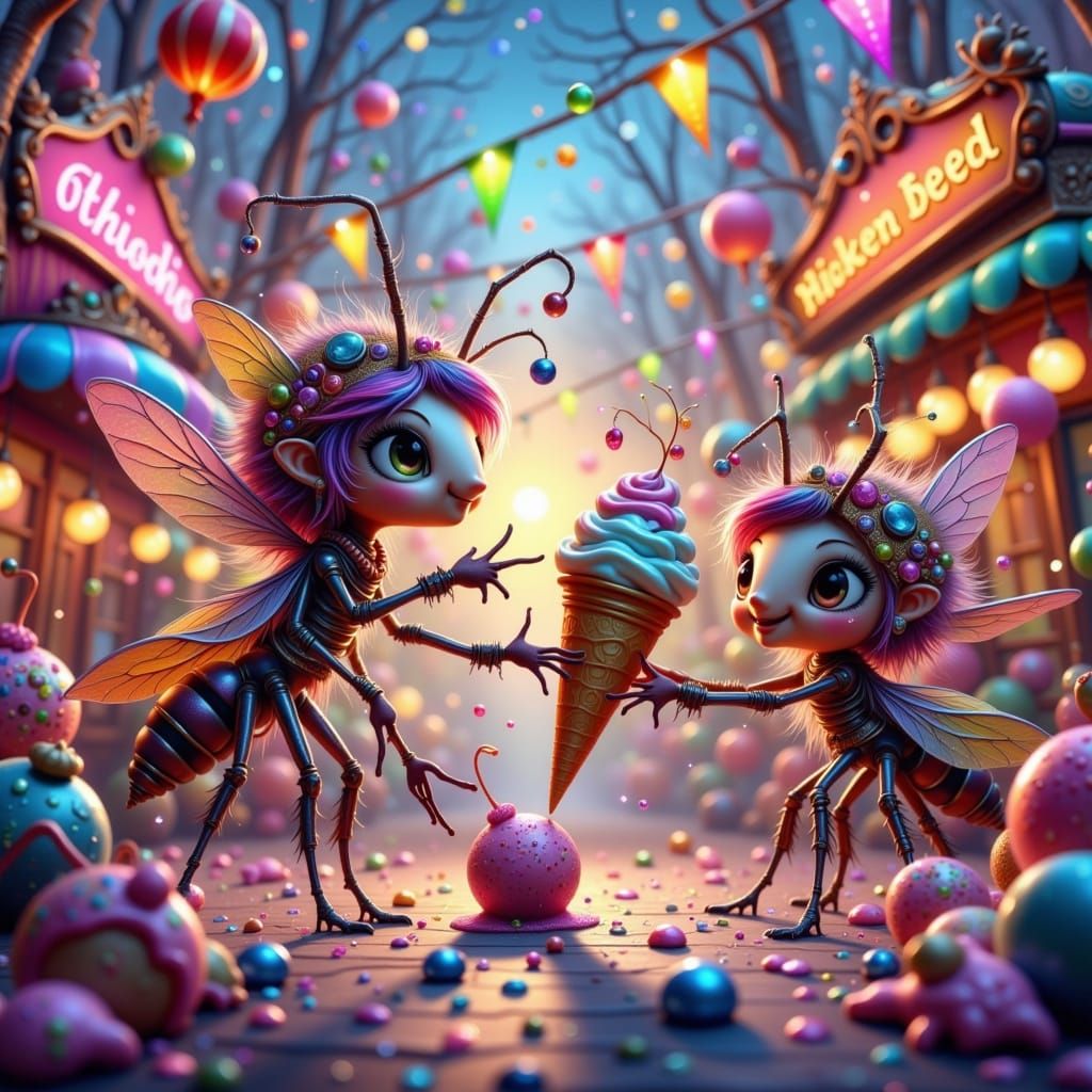 Vibrant Carnival Ants Unite to Save Sweet Treat