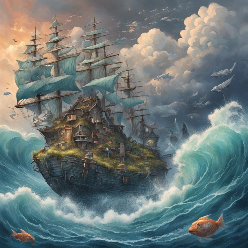 Ocean Fairycore Tornado in Eclectic Art Style