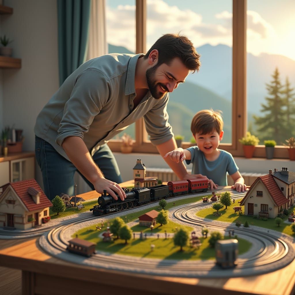 Hyperrealistic 3D Model Train Village Scene