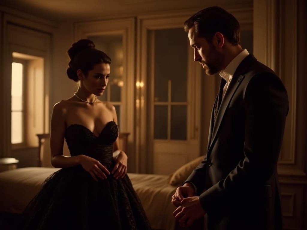 Husband Watches Wife Prepare, Hyperrealistic Cinematic Style