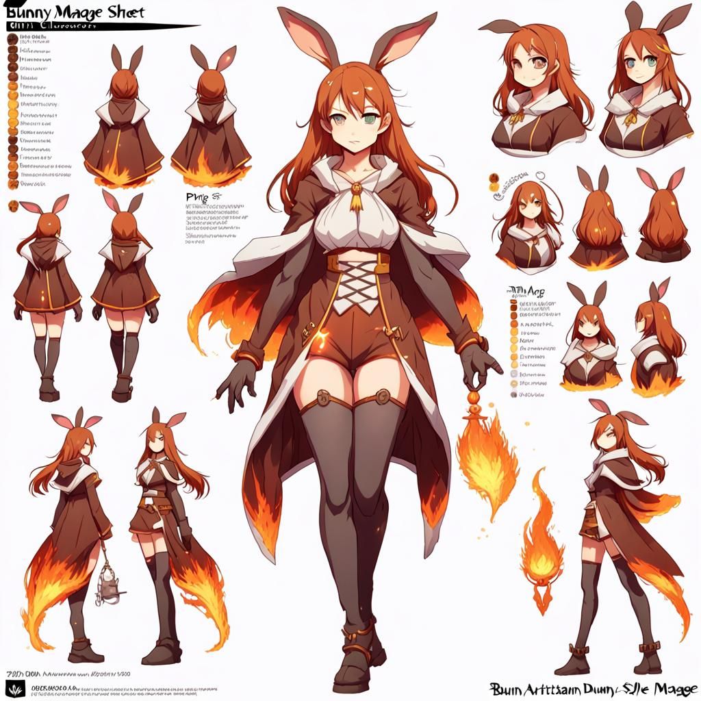"Artstation style bunny female anime character reference she...