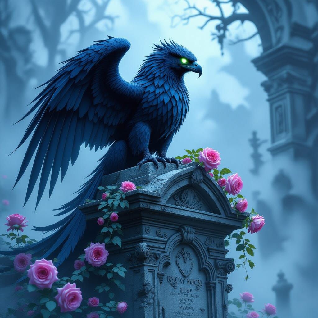 Gothic Griffin on Crumbling Mausoleum in Charcoal Style
