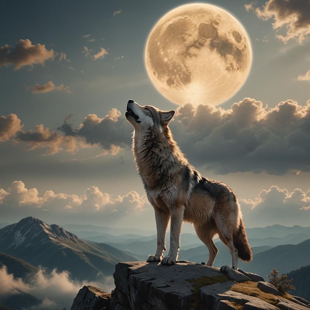 Wolf Howling at Moon in Dreamy Style