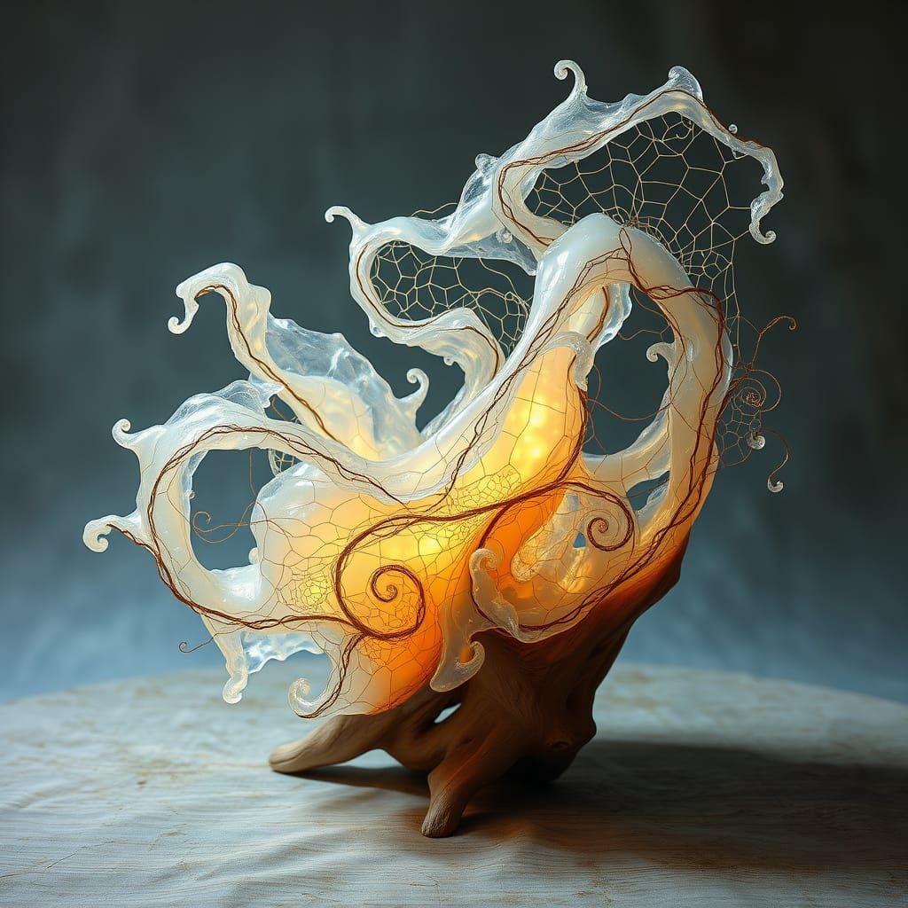 Glowing Liquid Opal Art Nouveau Sculpture