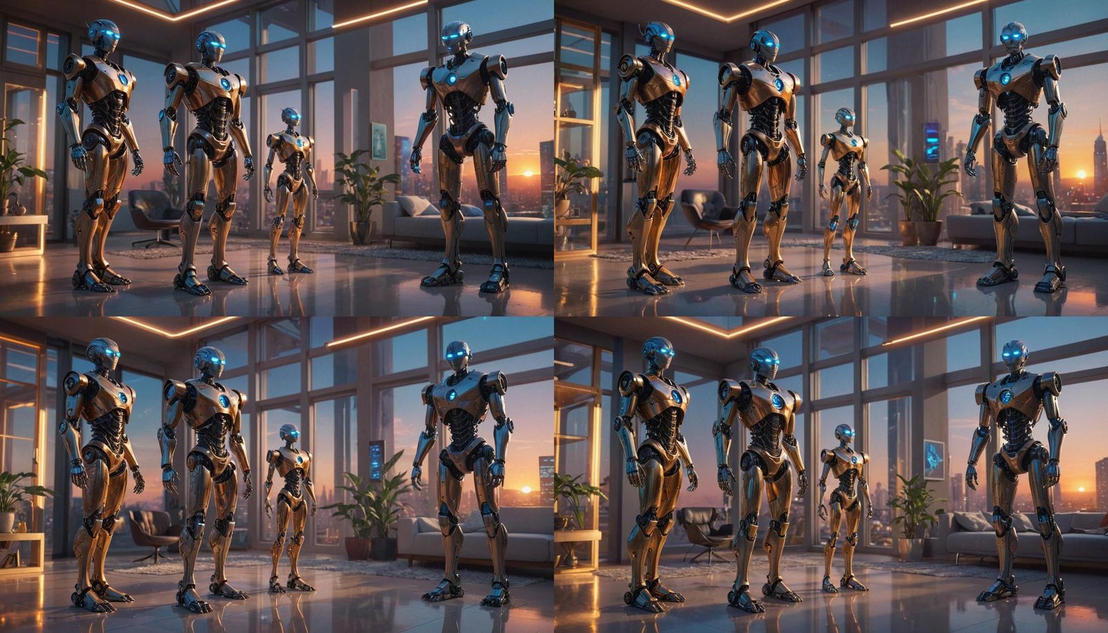 Robot Family in Futuristic Living Room