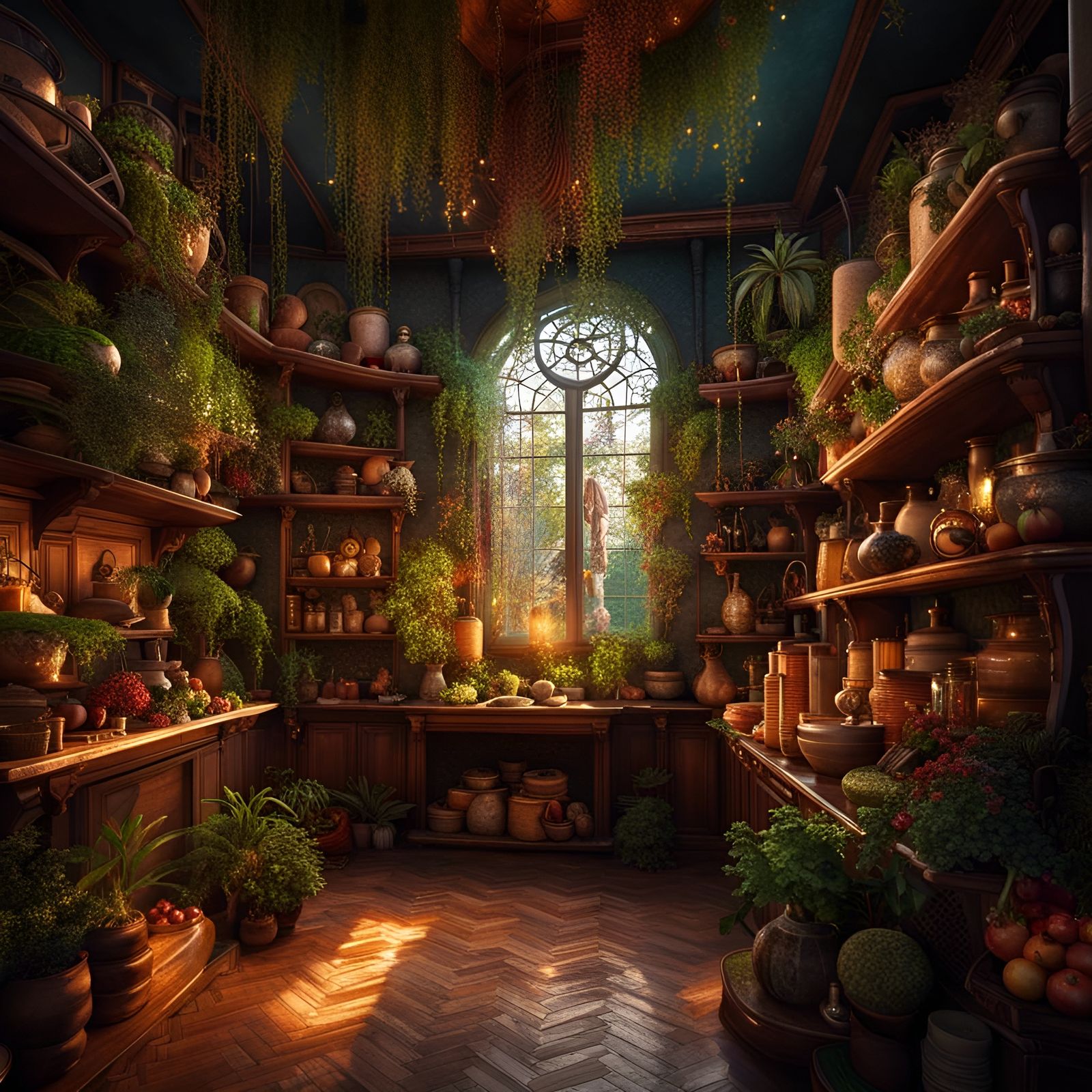 Magical Apothecary Interior in Art Nouveau Style