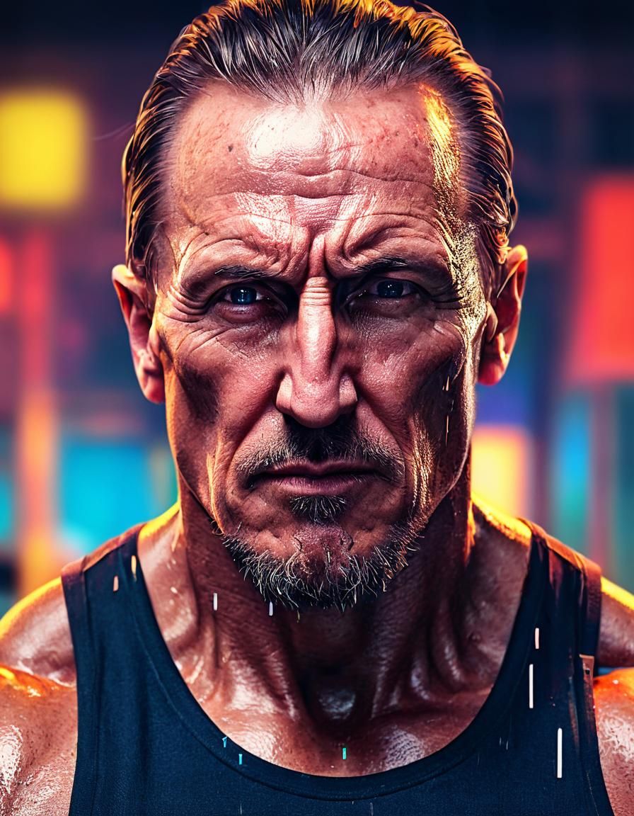 Muscular Bodybuilder Portrait in Hyperrealistic Digital Art