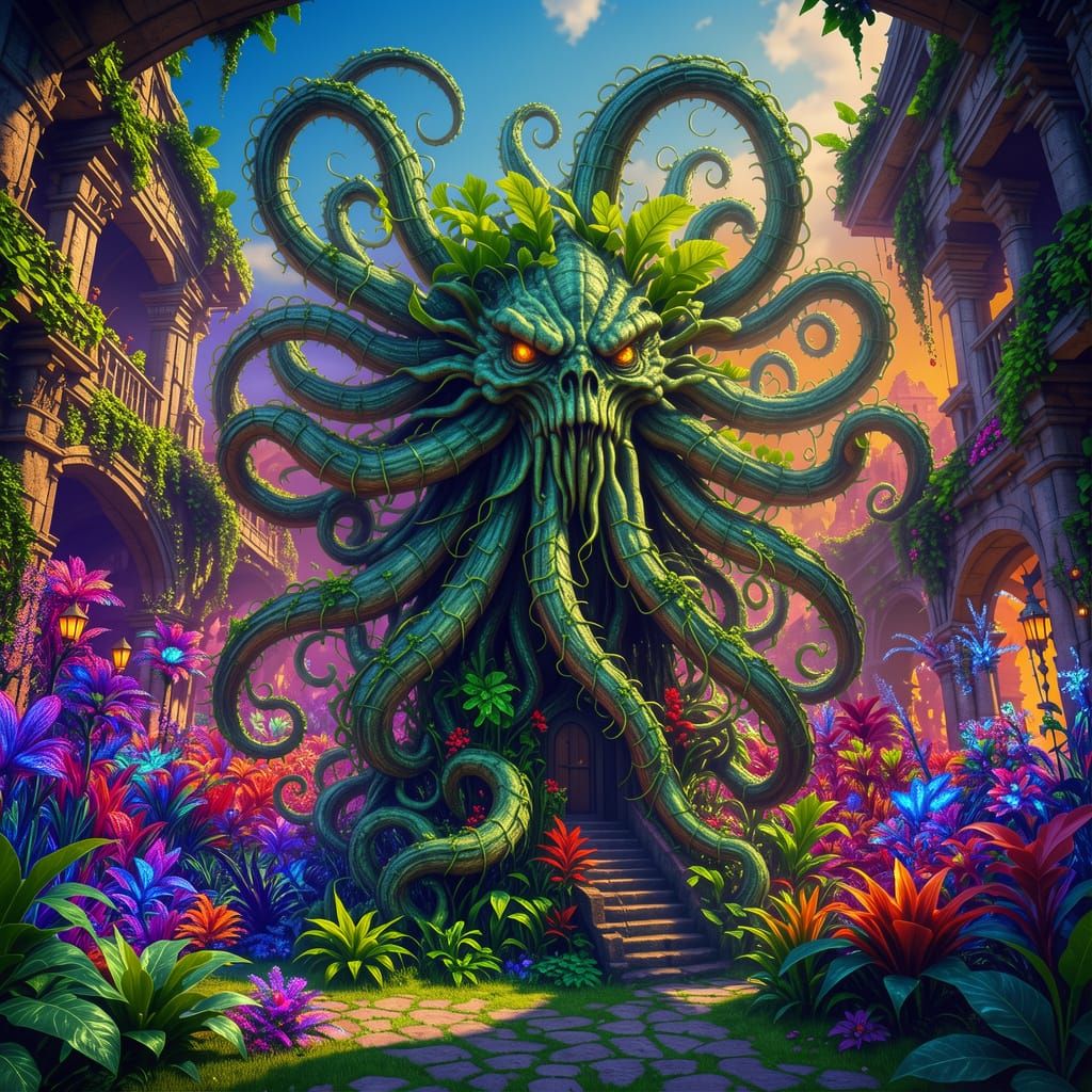 Monstrous Plant in Enchanted Garden Matte Painting