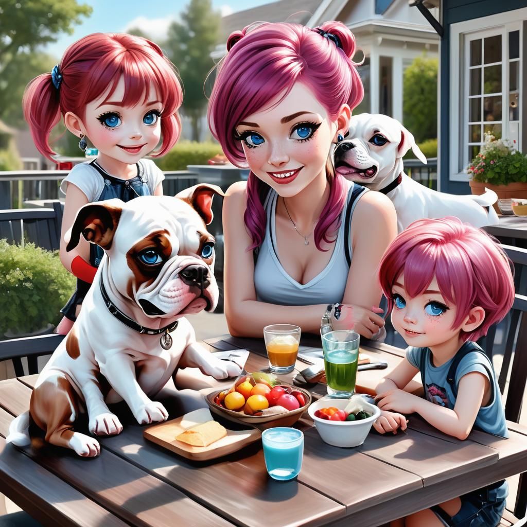 Charming Family Scene in Whimsical Gothic Art Style