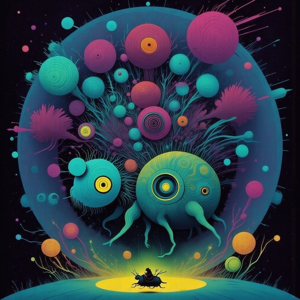 Abstract Digital Art with Vibrant Synthwave Elements