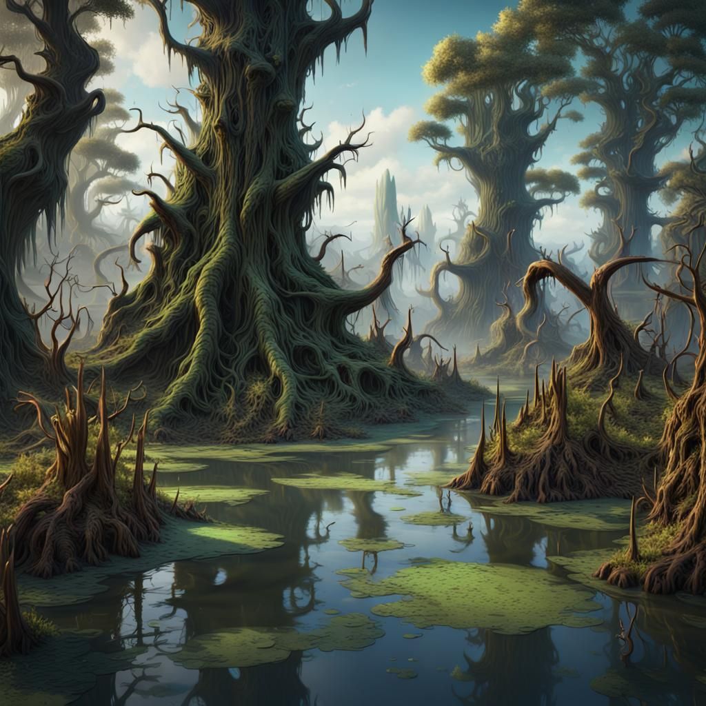 Lush Swamp: Detailed Matte Painting in 8K