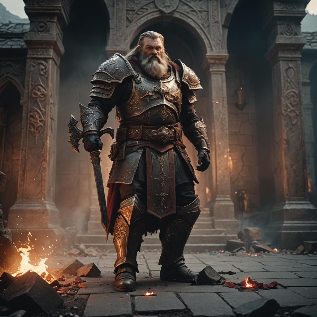 Dwarven Paladin Smites Vampire in Cinematic Scene