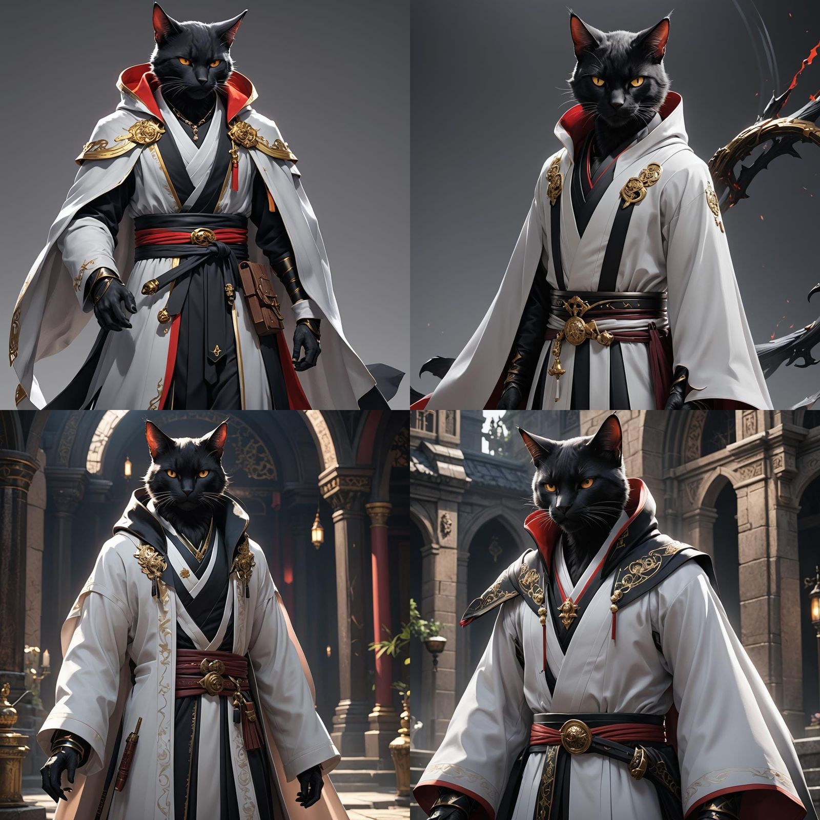 Black Cait Sith in Robes: 3D Anime Art