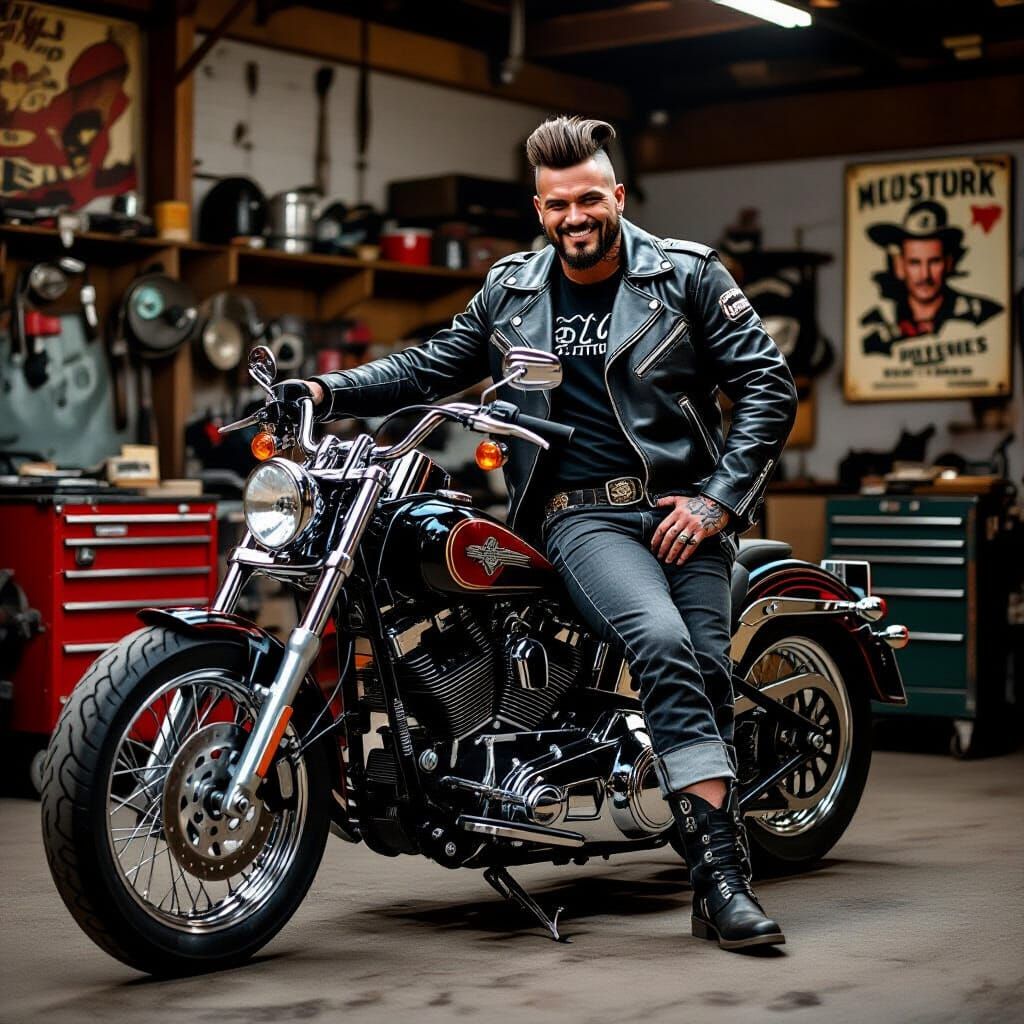 Maori Greaser on Harley Davidson in Rockabilly Style
