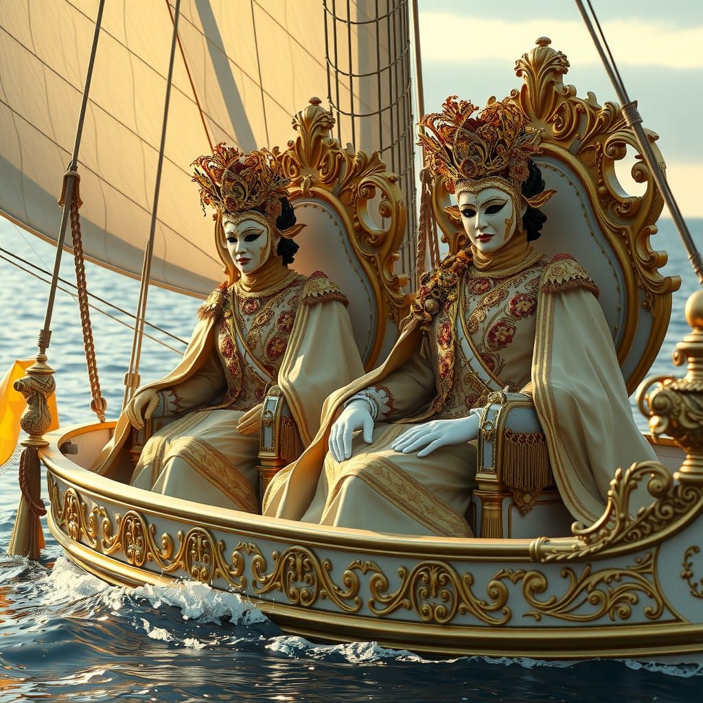 Baroque Opera Royalty on a Golden Sailboat