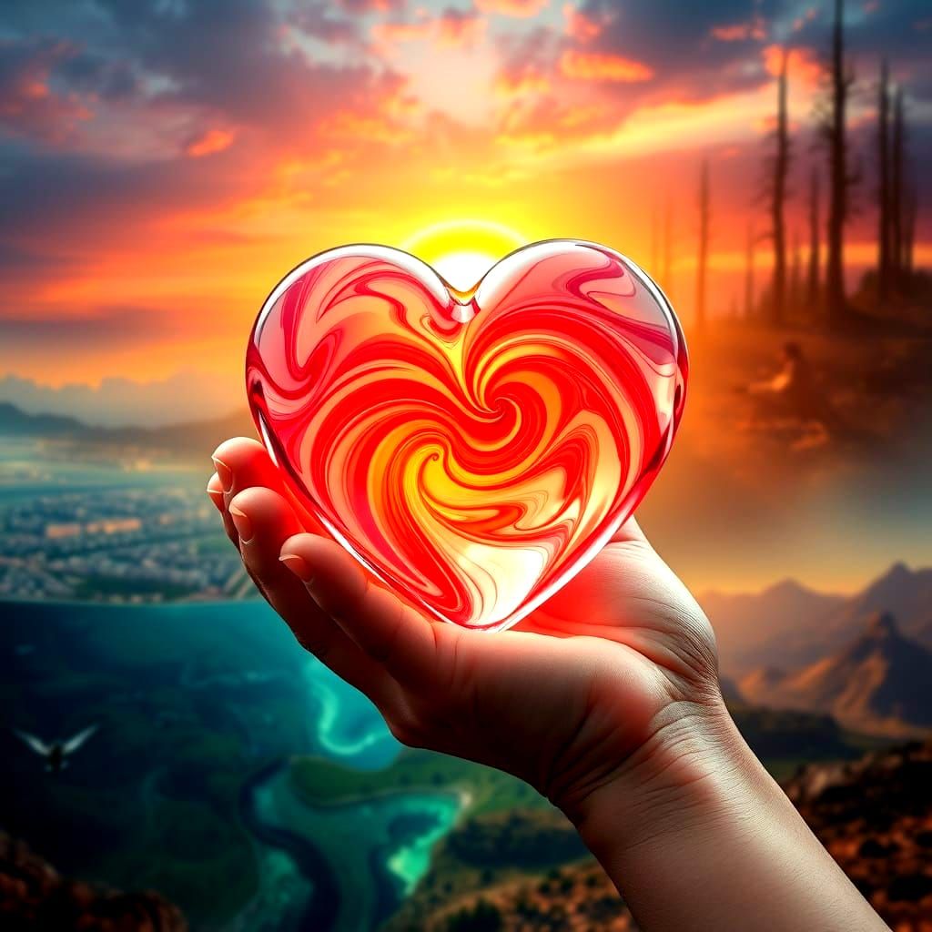 Surreal Sunset Loveheart Blooms in Human Hand