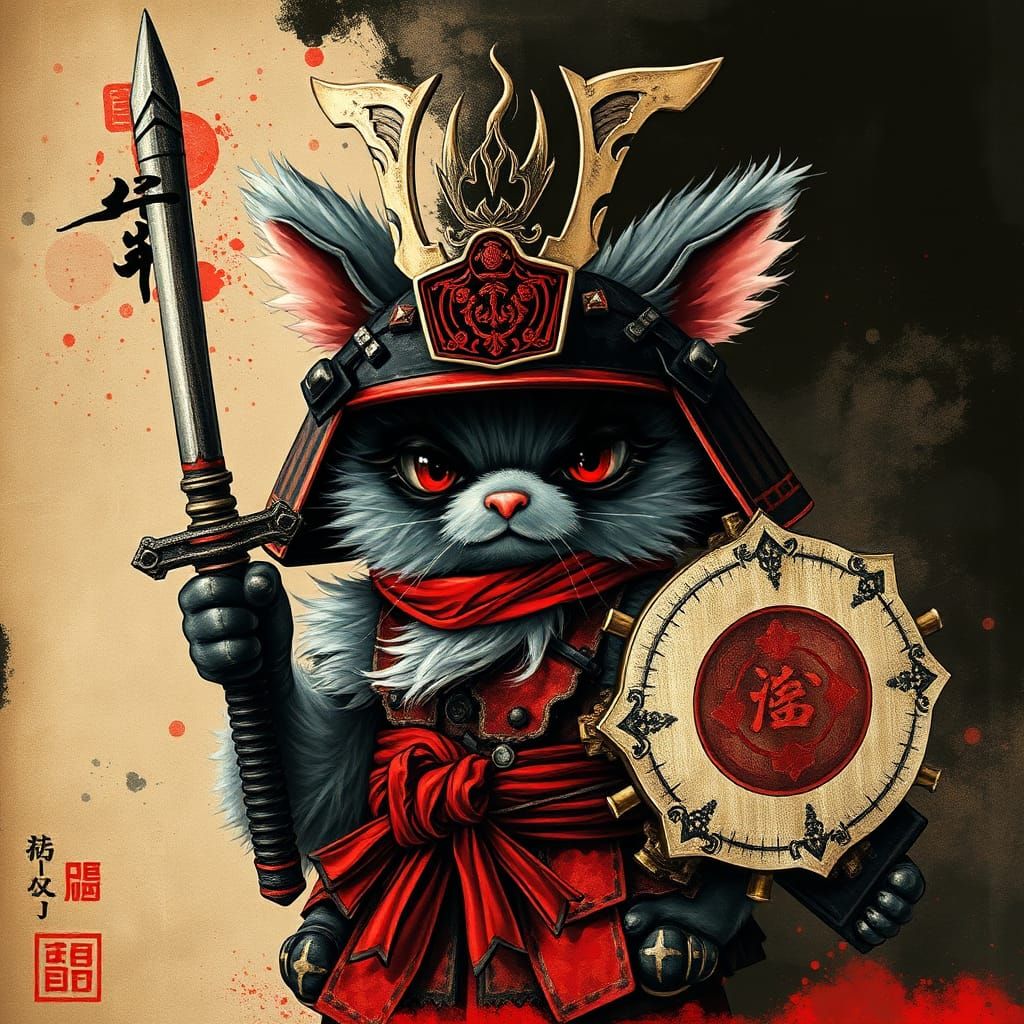 Samurai Furby in Japanese Black Light Art