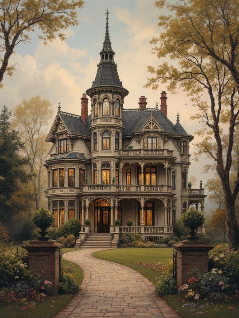 Elegant Victorian Mansion Painting