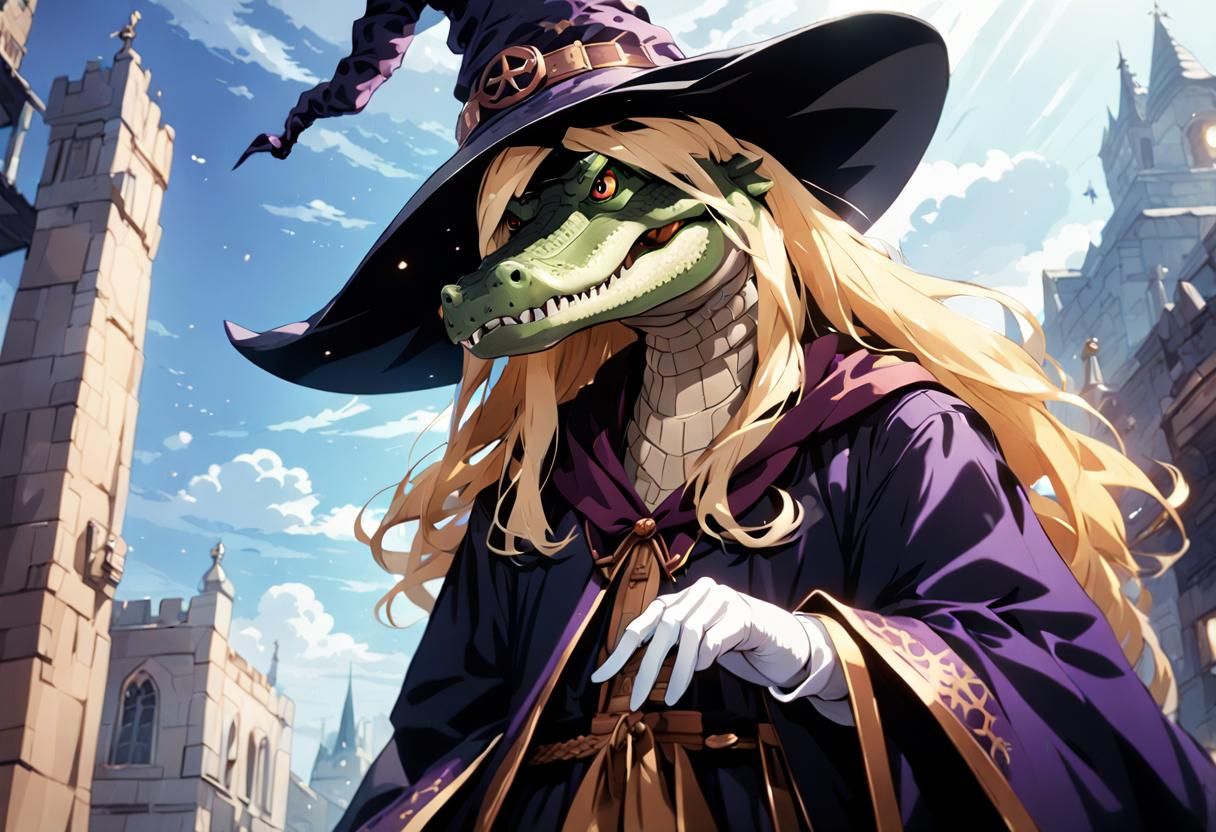 Gigantic Crocodile Witch in Manga Style