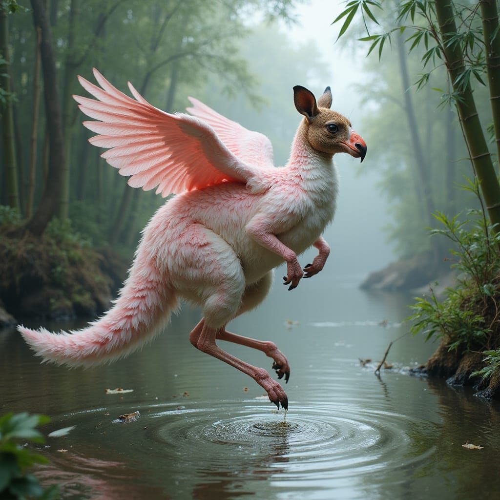 Young Kangaflamingo still has downy feathers  (Kangaroo - Fl...