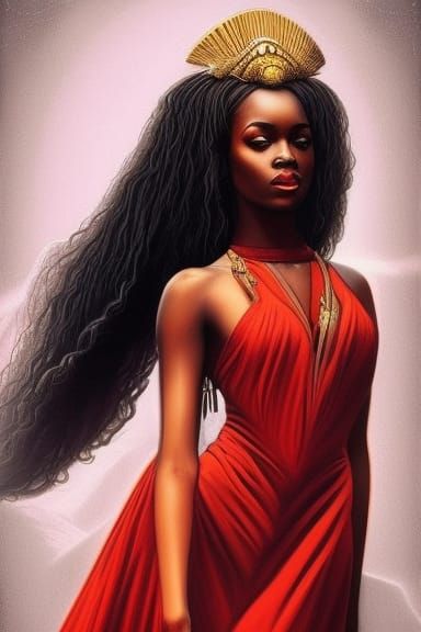 african black goddess wearing red dress glamorous beauty