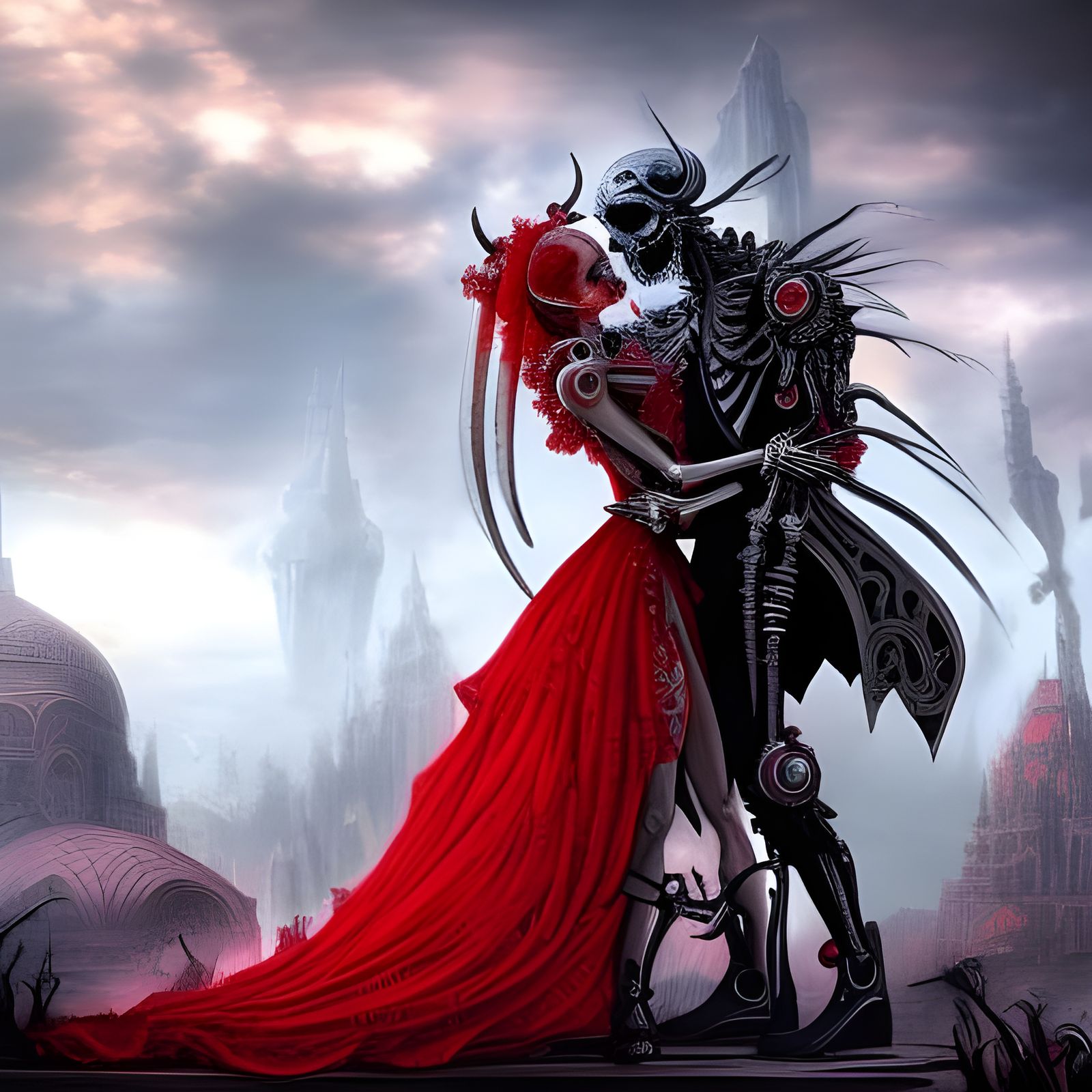 Futuristic Gothic Skeleton Couple Dancing