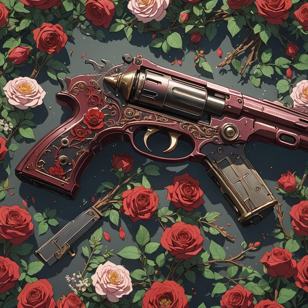Crimson Rose Hand Cannon in Anime Style