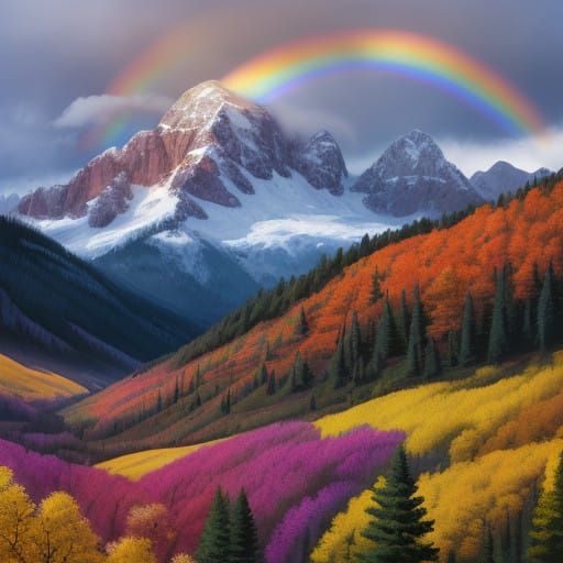 Golden Mountain Rainbow Burst in Vibrant Colors