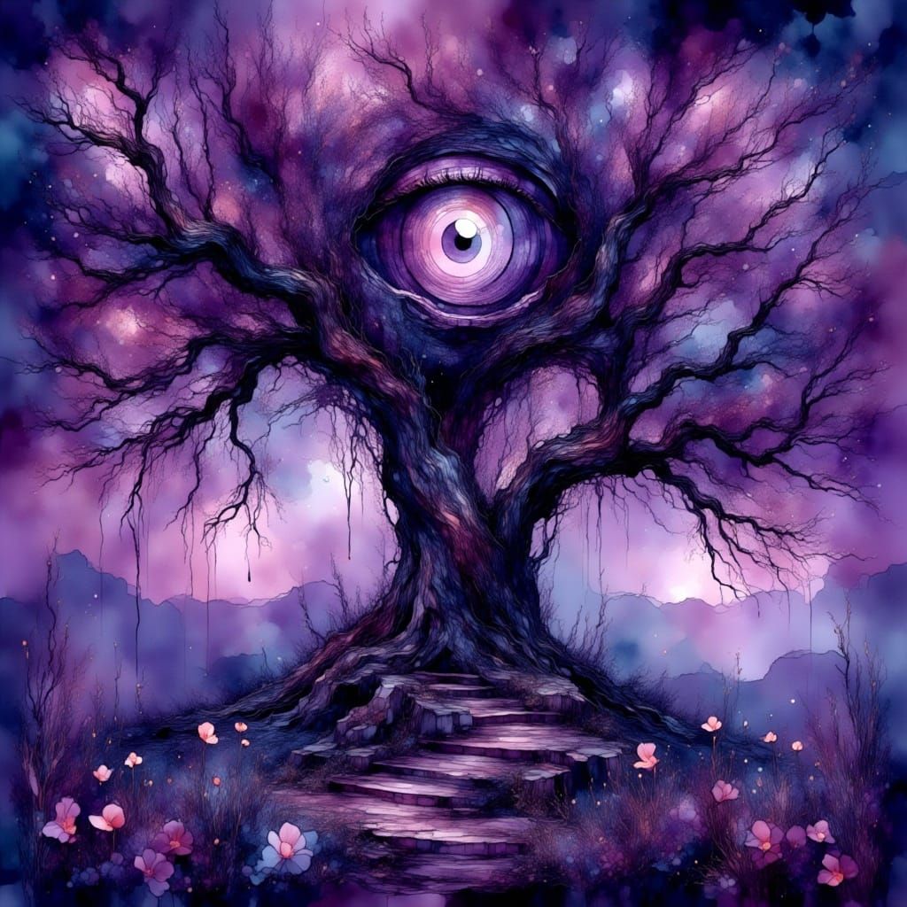 Mysterious Tree with Eye in Wonderland Ambiance