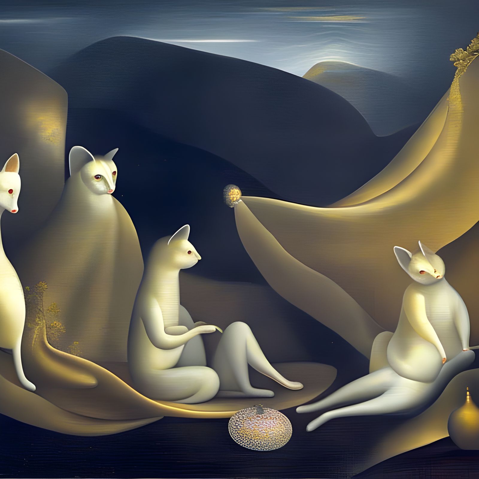 Cats on Antique Furniture: Surreal Maximalist Bedroom