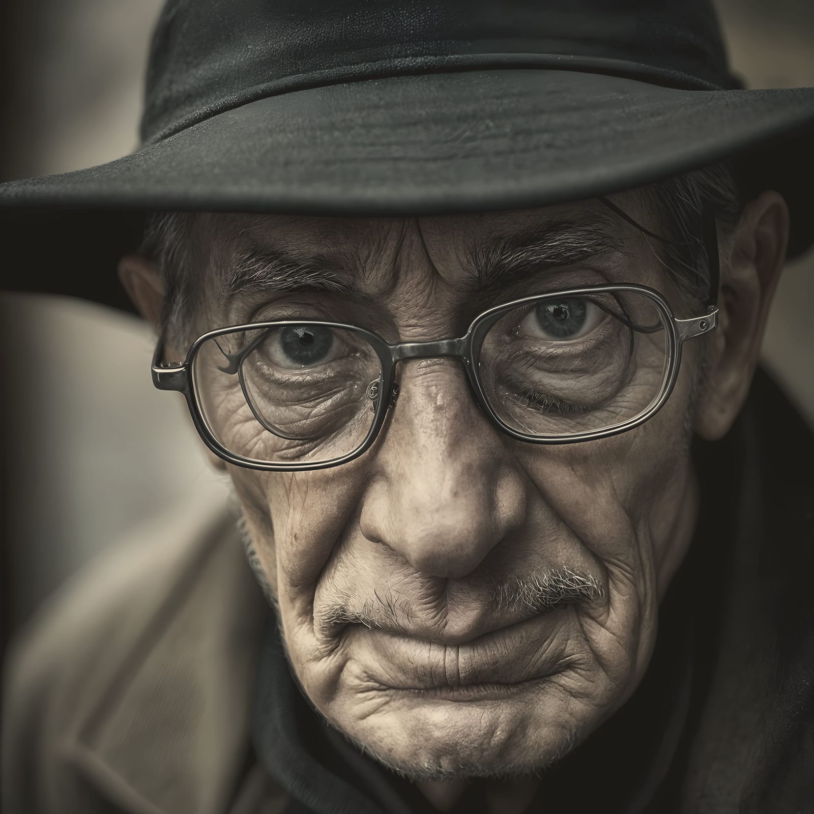 Detailed Portrait of Elderly Man in Ambient Light