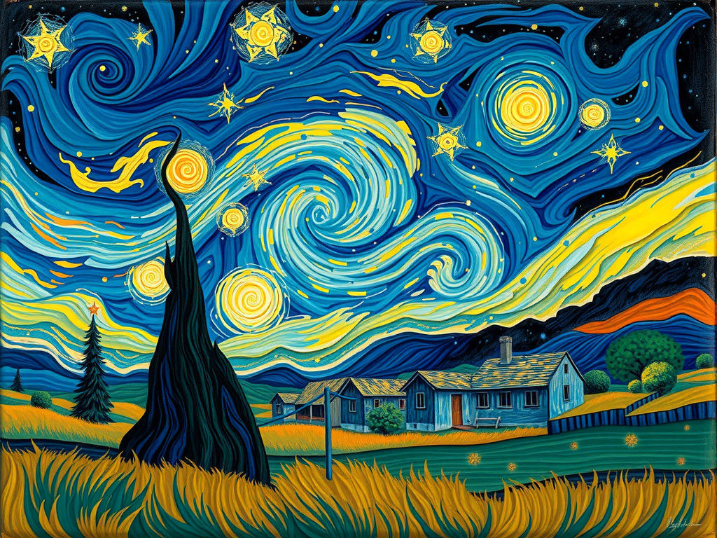 Starry Night Amateur Remake with Quilling Textures