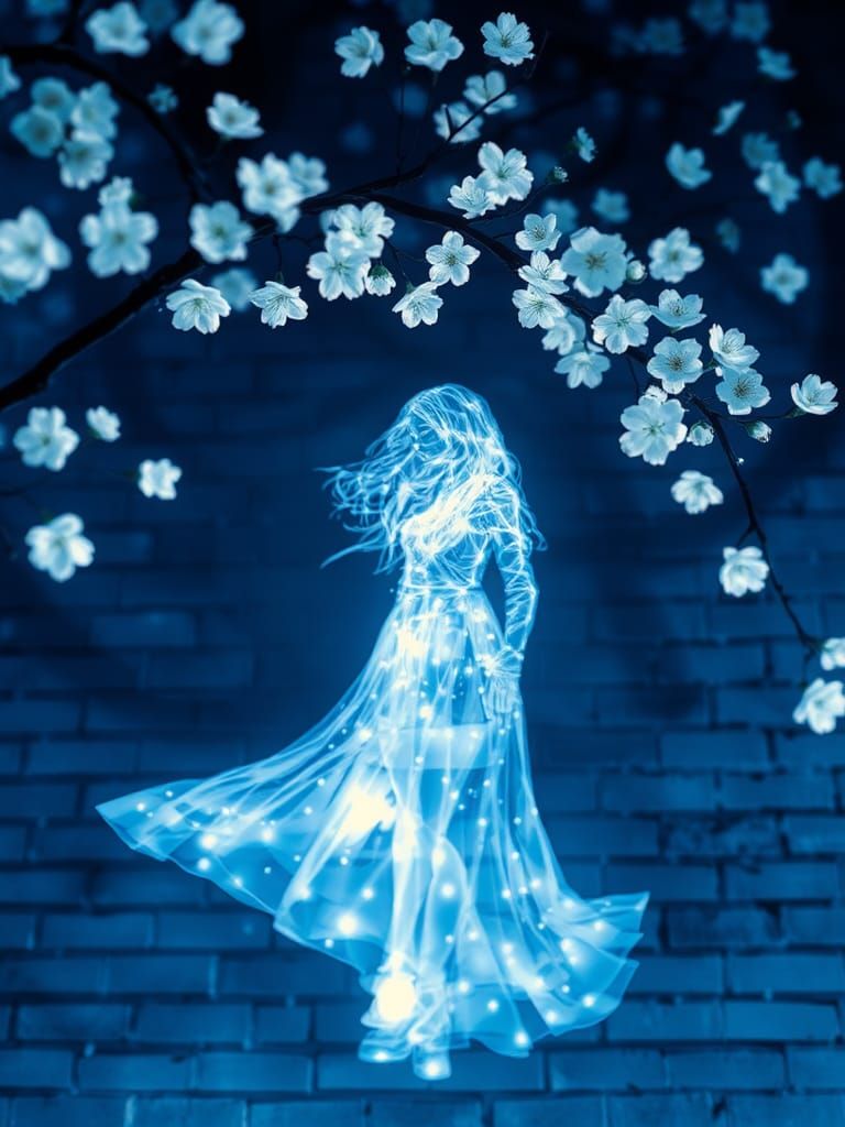 Ghostly Girl in Pointillist Spring Symphony