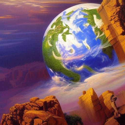 God Creating Earth: Detailed Oil Painting