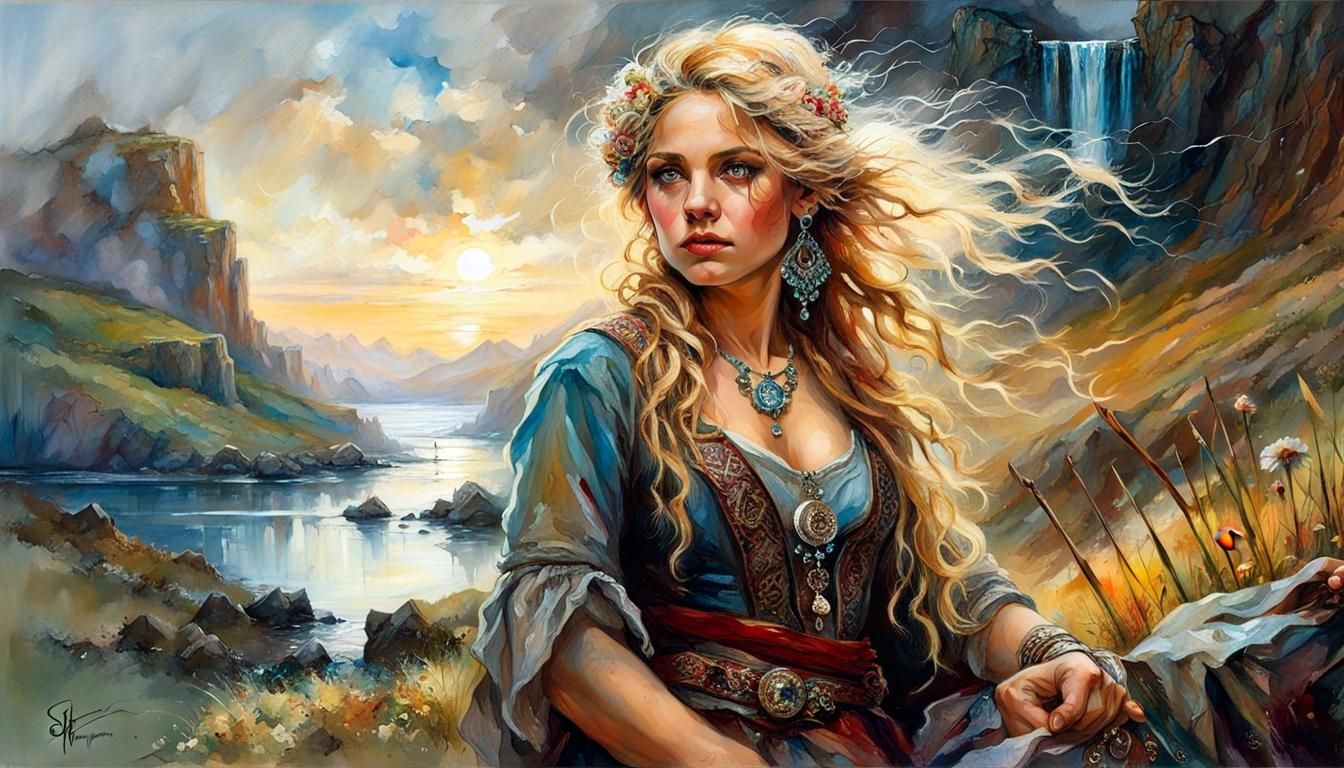 Gypsy Woman in Epic Dark Fantasy Landscape