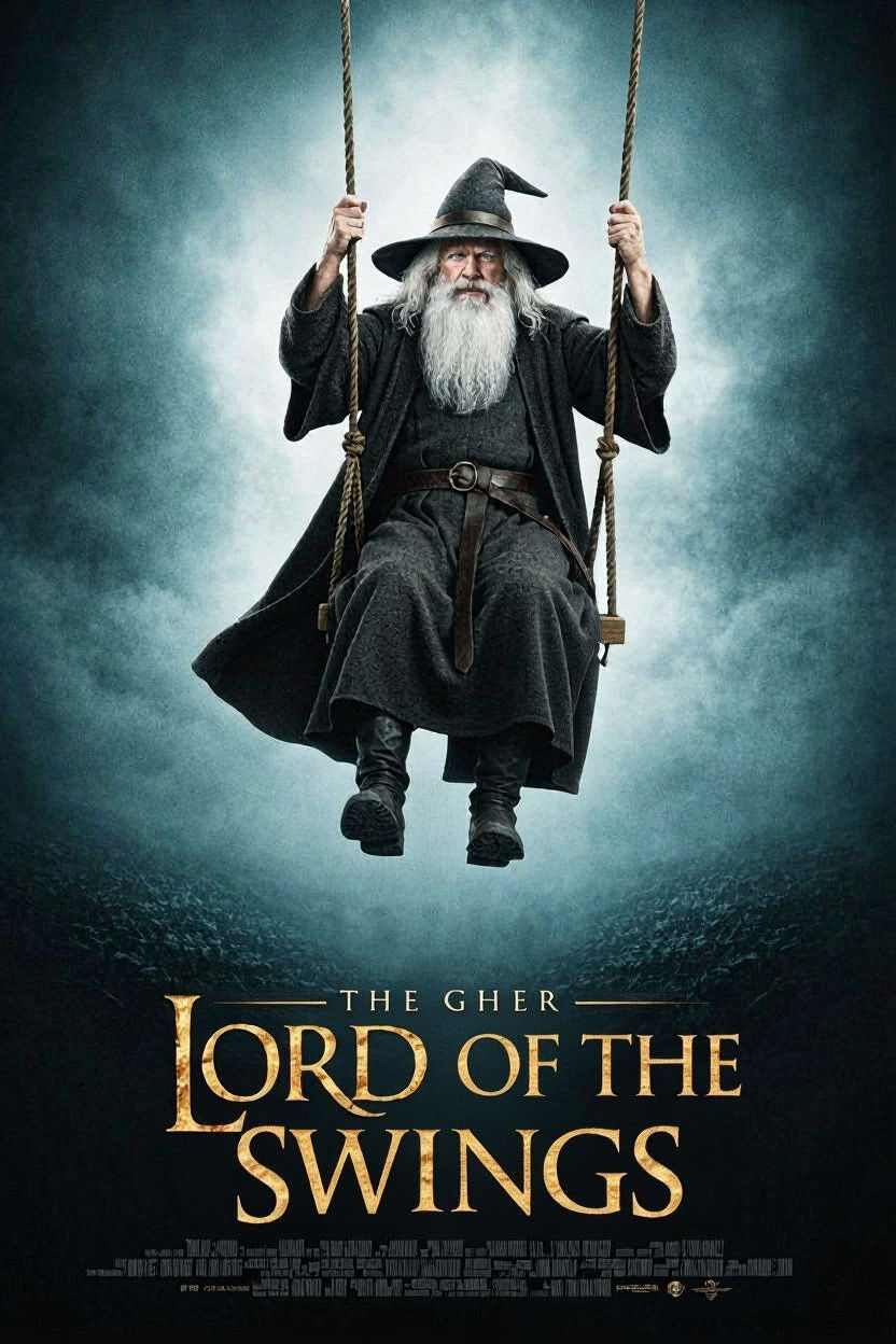 Gandalf the Wizard on a Swing in Epic Style