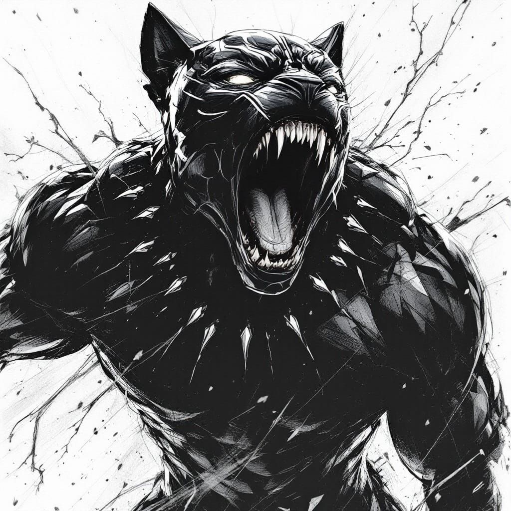 Fearful Panther in Bold Graphite Lines