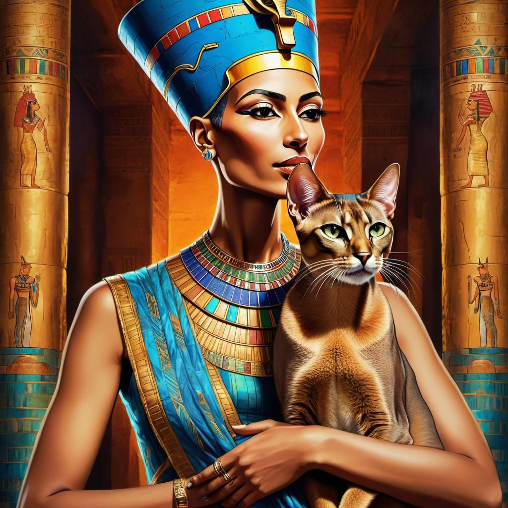 Nefertiti with abyssinian cat (1)