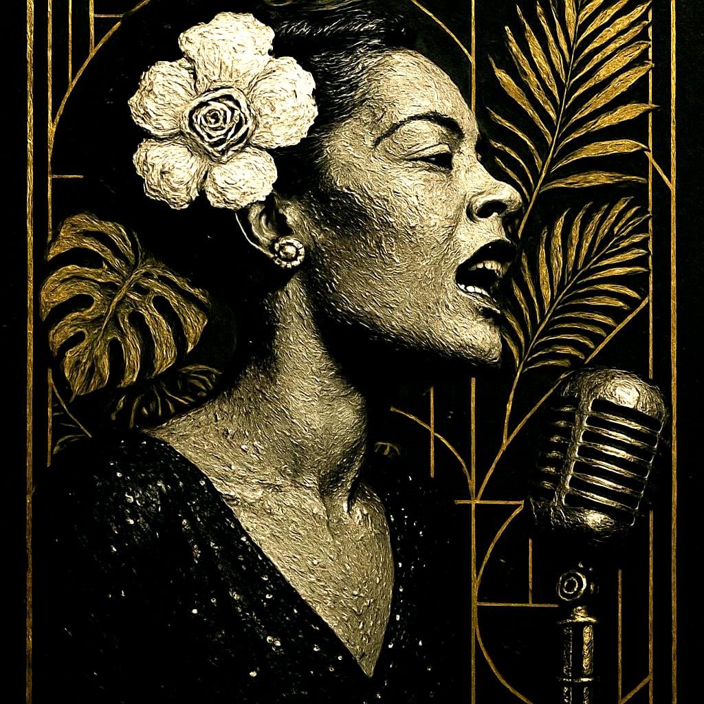 Billie Holiday in Art Deco Style, 1940s Nightclub Singer
