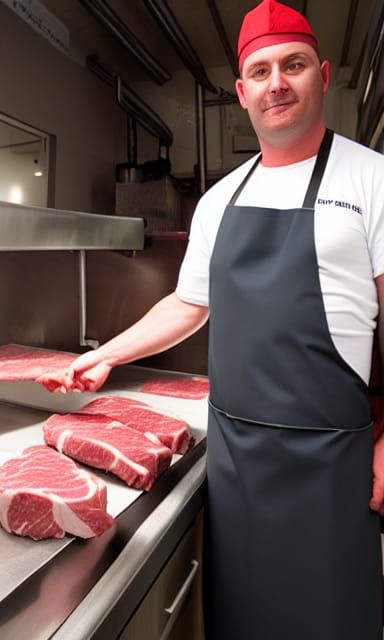 The Meat Butcher Man at Work