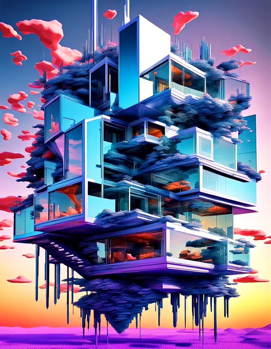 Whimsical Humanoid Entities in Reflective Iceonfire Landscap...