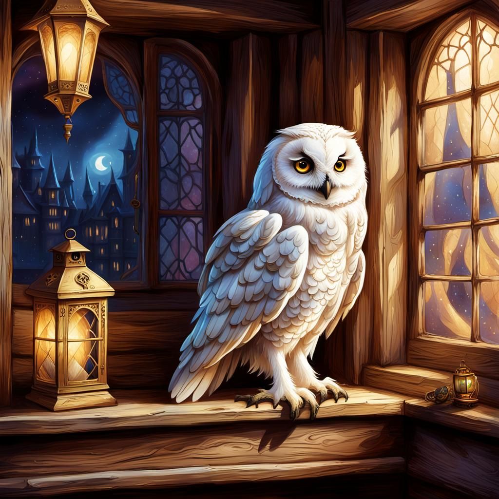 Hogwarts Owl with Letter in Fantasy Realism