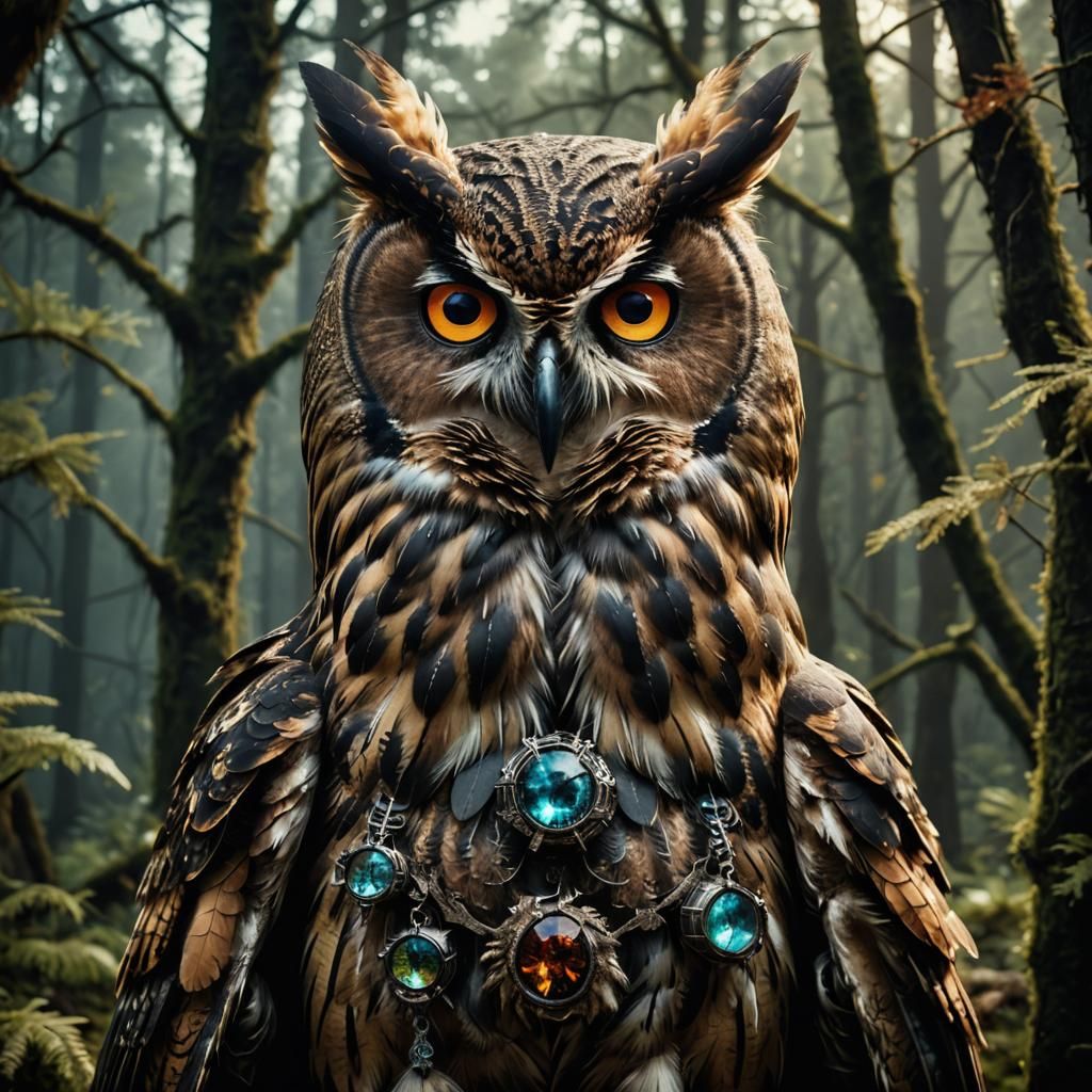 Hyperrealistic Possessed Owl in Underworld Horror Forest