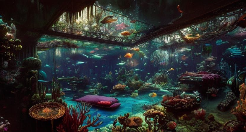 Bioluminescent Underwater Bedroom in Digital Art Style