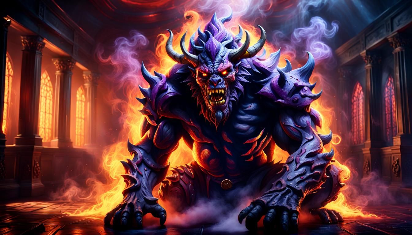 Dark Fantasy Hellish Creature Portrait in a Smoky Room