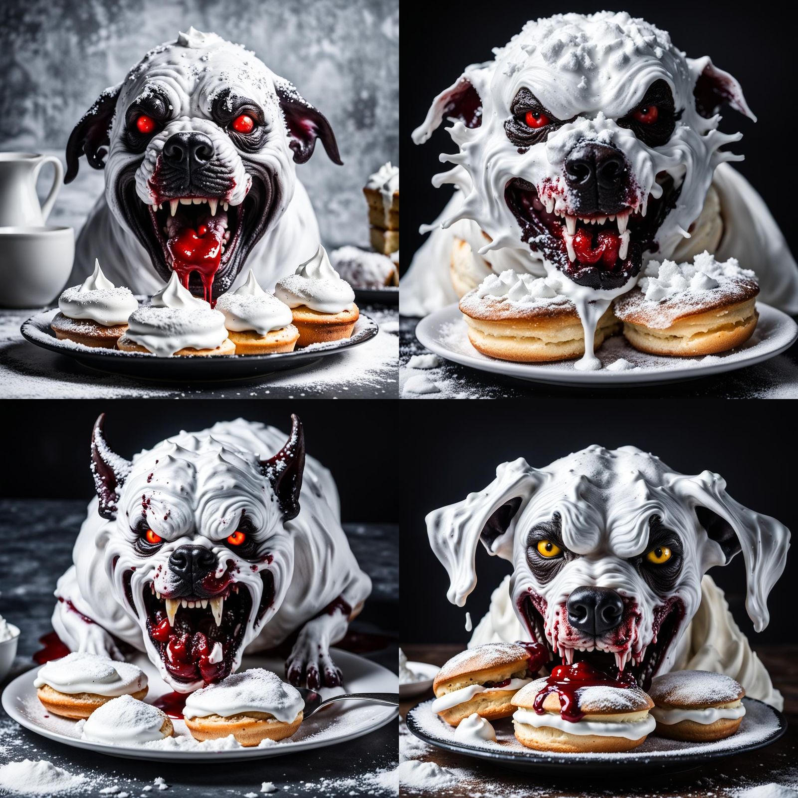 Hyperrealistic Demon Dog Craving Swedish Semla Buns