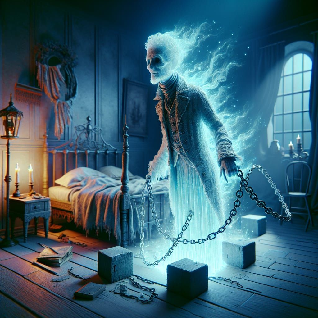 Victorian Ghost in Tattered Suit Bound by Chains